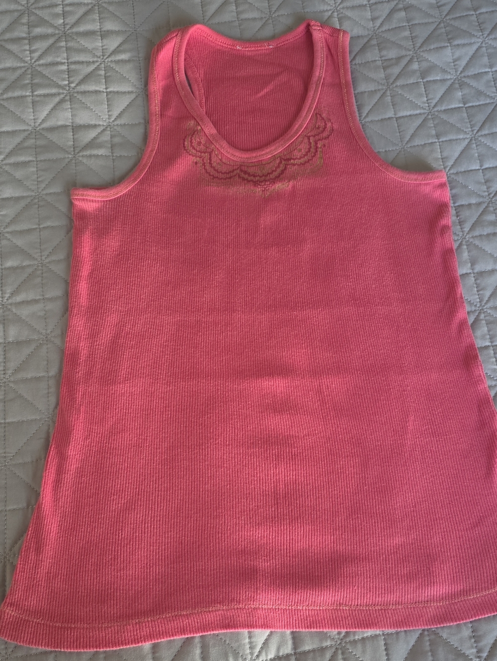Classic Pink Ribbed Tank with Embroidered Scoop Neck